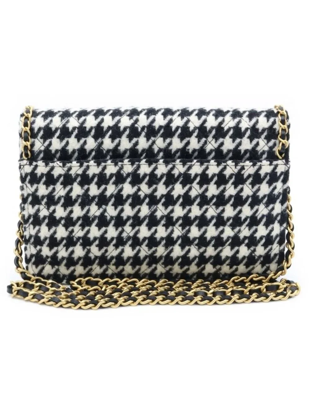 Chanel Wallet on Chain Heart Shoulder Bag Tweed Black White Houndstooth Gold